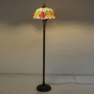 Luminária de Piso Tiffany Floral Vermelho 16" | base de metal | Magnólia Primavera