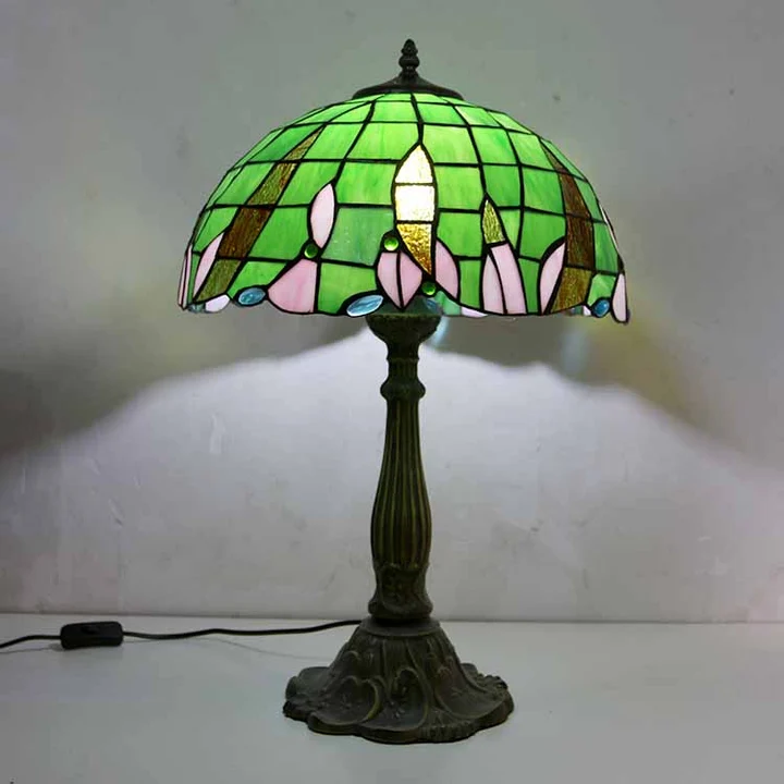 Abajur Tiffany Vitral Verde 16" | base de zamac