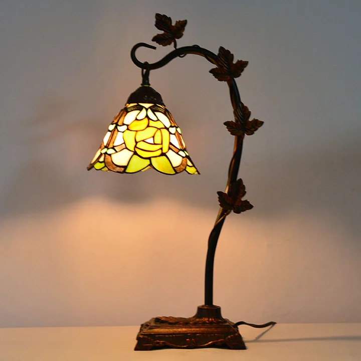 Abajur Tiffany Folhagens Amarelo 8" | base de metal