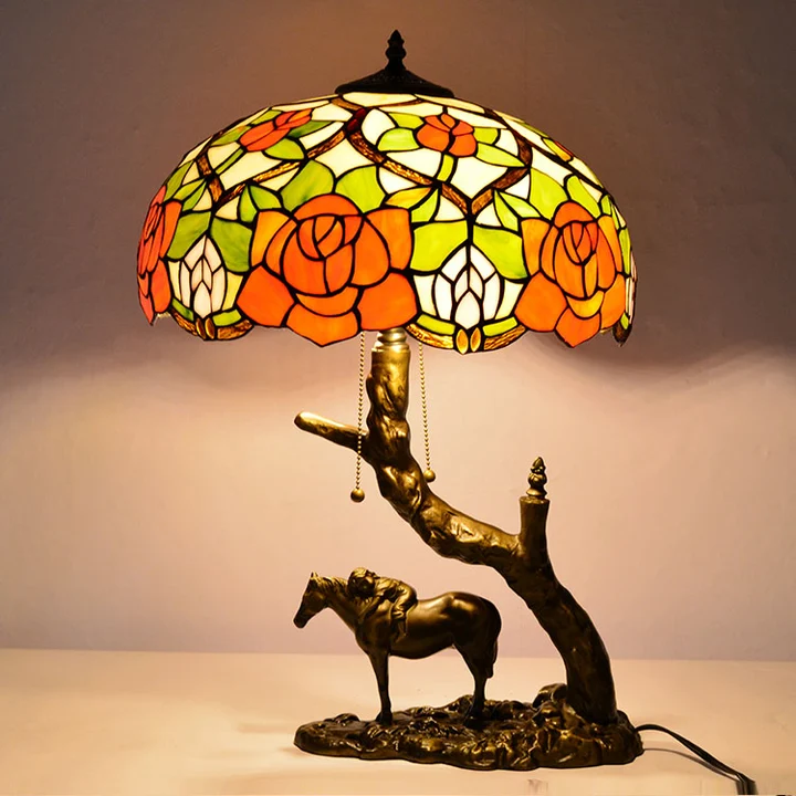 Abajur Tiffany Rosas 16" | base de cavalo | Aurora Harmonia