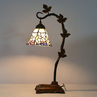Abajur Tiffany Folhagens 6" | base de metal | Âmbar Clássica