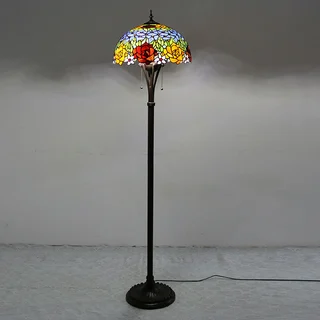 Luminária de Piso Tiffany Floral Vermelho 16" | base de metal | Olívia Primavera