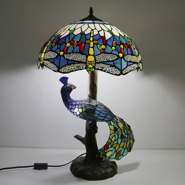 Abajur Tiffany Libélula 16" | base de pavão