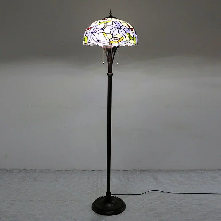 Luminária de Piso Tiffany Floral Violeta 16"