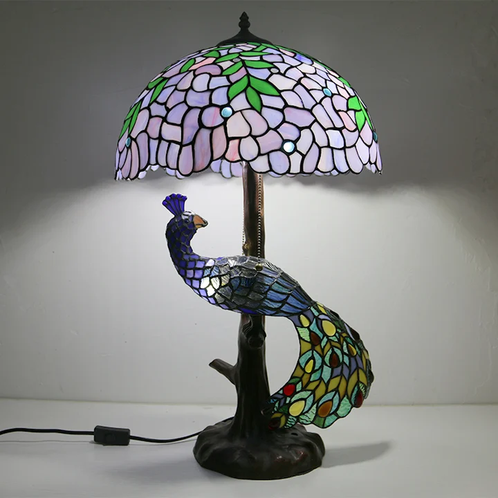 Abajur Tiffany Glicínia 16" | base de pavão