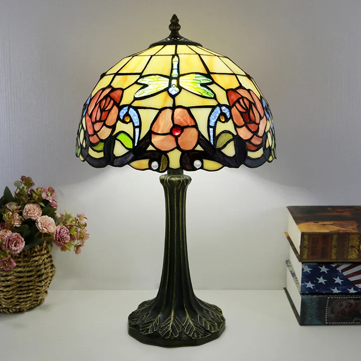 Abajur Tiffany Floral Vermelho 12"