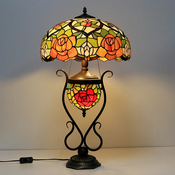Abajur Tiffany Rosas 16" | base iluminada | Olívia Radiante