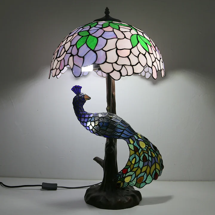 Abajur Tiffany Glicínia 16" | base de pavão e árvore