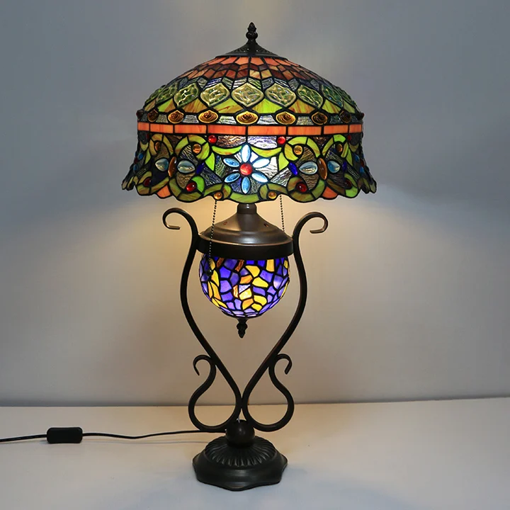 Abajur Tiffany Vitral 16" | base de vidro iluminada