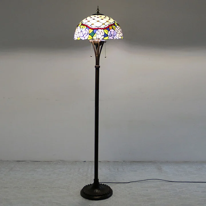 Luminária de Piso Tiffany Floral Rosa 16" | base de metal