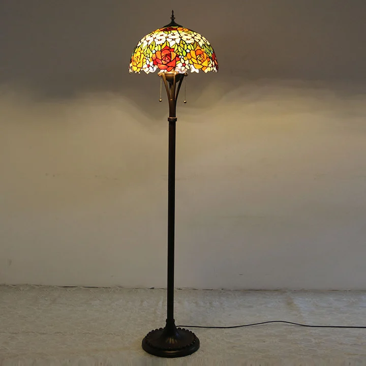 Luminária de Piso Tiffany Floral Vermelho 16" | base de metal