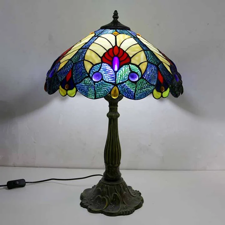 Abajur Tiffany Vitral Azul 16" | base de zamac