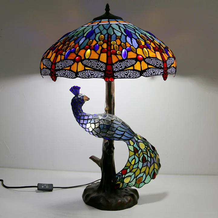Abajur Tiffany Libélula 18" | base de pavão e árvore