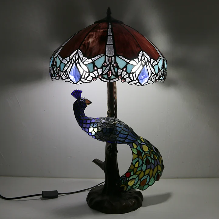 Abajur Tiffany Libélula 16" | base de pavão e árvore